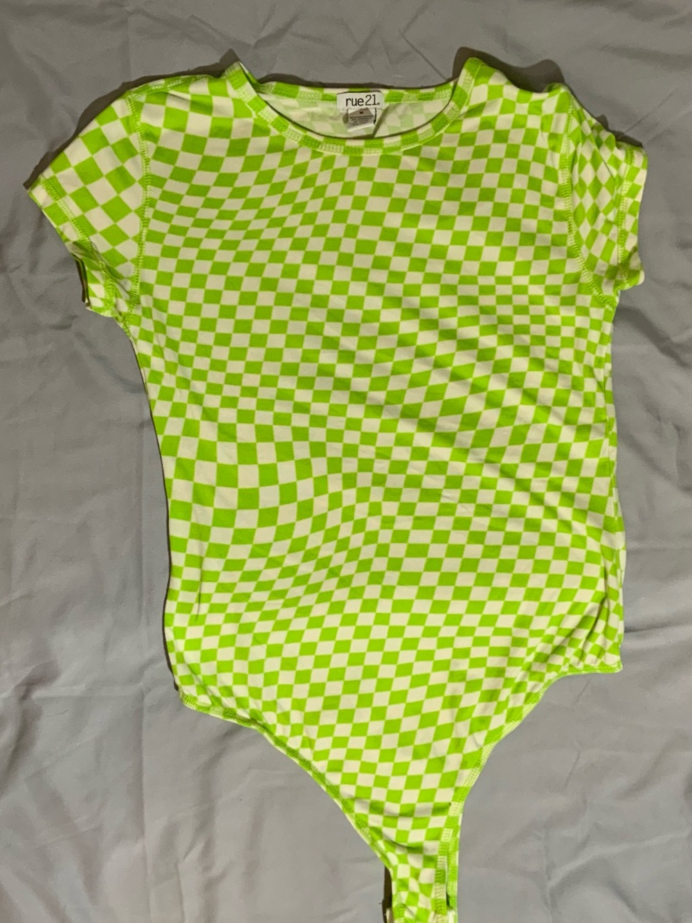 NEW Rue21 Women's Short Sleeve Checkered Green/White Bodysuit Size M - NWOT